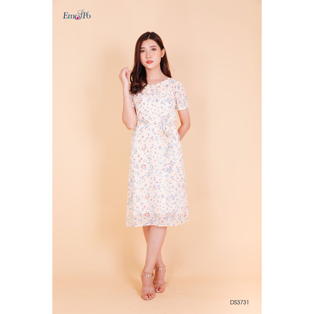 Đầm suông tay bo chun nơ kèm lót hai dây Emspo DS3731 (Be, Vàng)