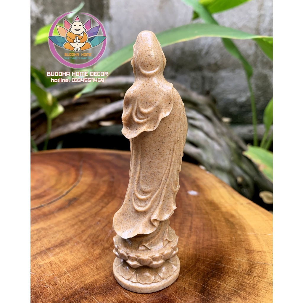 Tượng Mẹ Quan Âm 11cm đá sỏi màu trắng vàng trang trí nội thất nhà cửa- phong thủy- thờ cúng