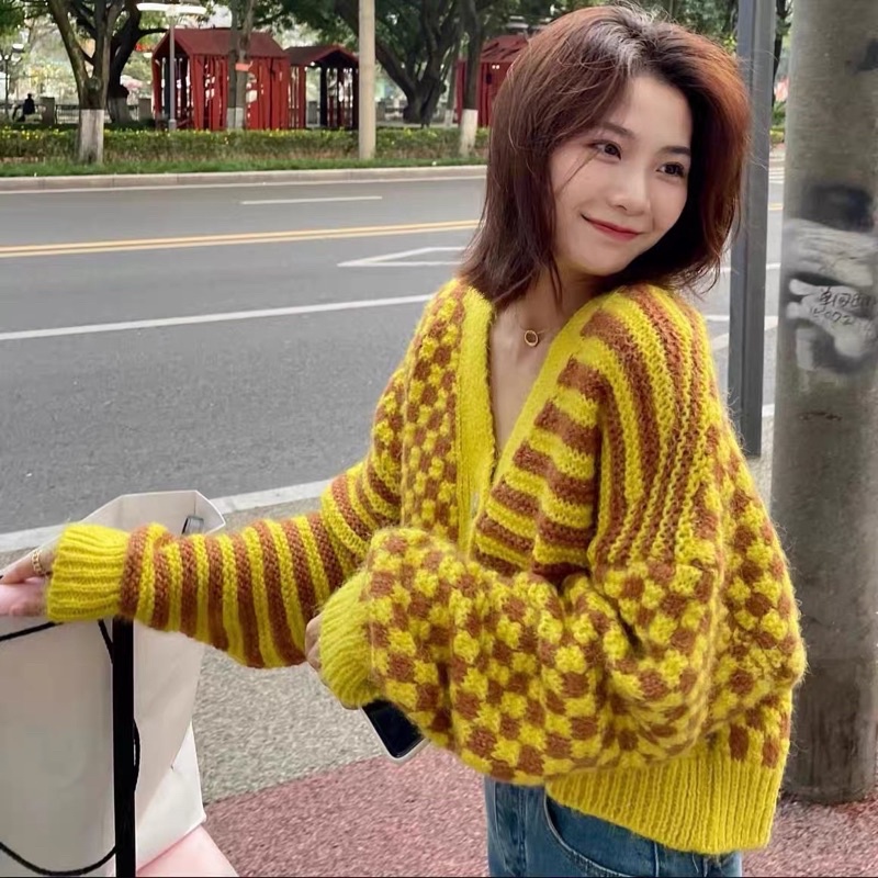 Áo Cadigan Len Vàng Quảng Châu (loại 1) Áo Khoác Cardigan Len Mẫu Mới 2022