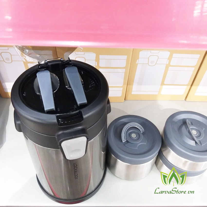 Bộ Hộp Cơm Giữ Nhiệt Easy Take Lunch Box Lock&amp;Lock LHC8034 2 Lít Màu Xám Kèm Túi
