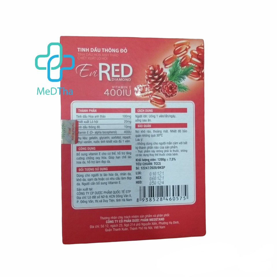 Vitamin E đỏ - Chống lão hóa, làm đẹp da, trắng da, Evired Diamond 400IU nguyên liệu nhập khẩu Đức (30 viên)