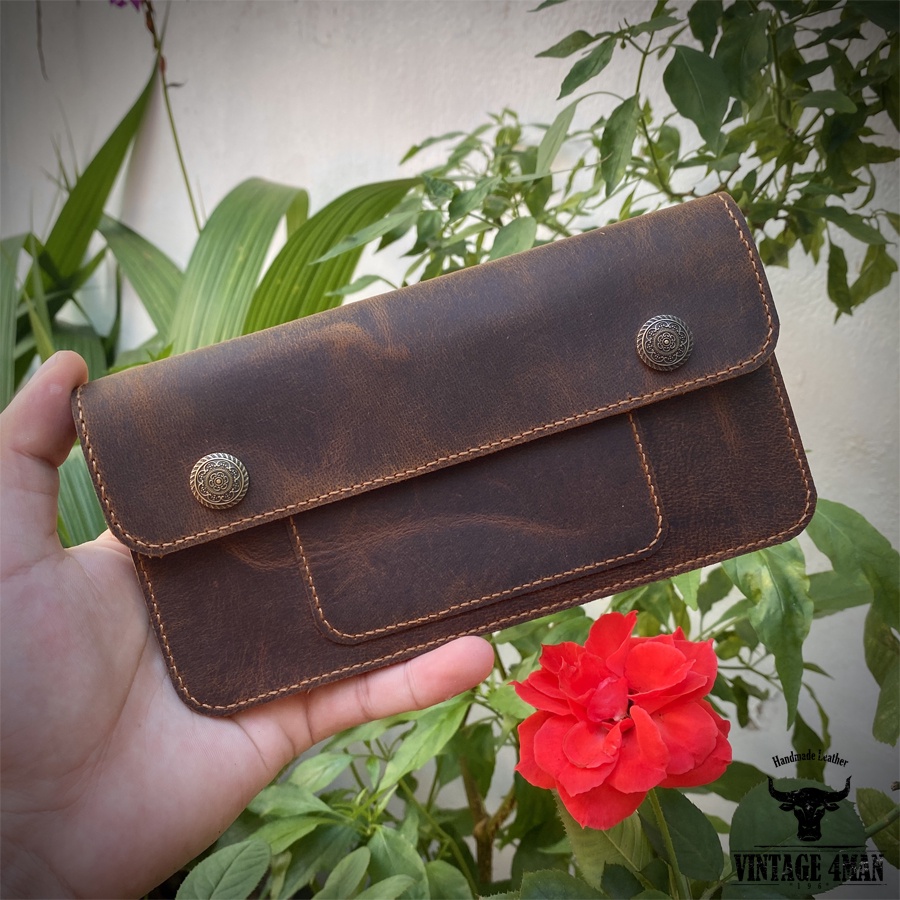 Ví Ngang Vintage Da Bò Sáp Ngựa Điên Handmade Wallet