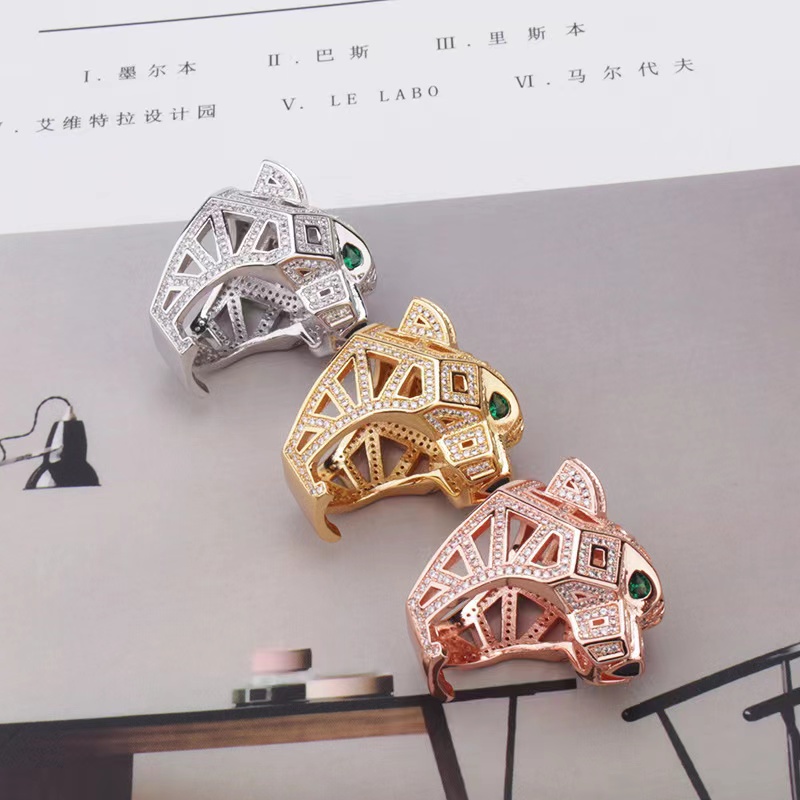 Nhẫn Cơ Học Họa Tiết Da Báo Đính Đá Toàn Diện Phong Cách Cổ Điển Cho Cặp Đôi