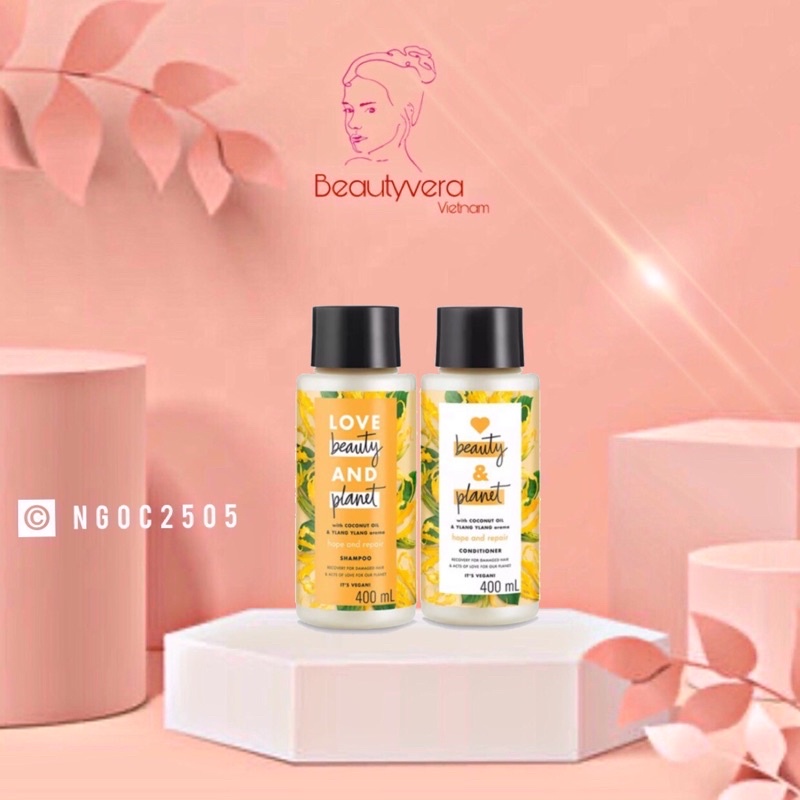 Combo phục hồi hư tổn dầu gội &amp; dầu xả Love beauty and Planet 400ml/chai