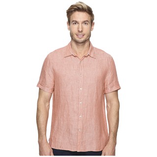 FO76 KHO HÀNG XUẤT DƯ - PERRY ELLIS - Áo Sơ Mi Nam Cao Cấp Ngắn Tay Vải Linen Cotton Màu Cam San Hô