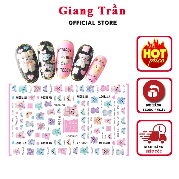 Stick gấu teddy siêu xinh dễ thương hình dán móng đẹp 2021