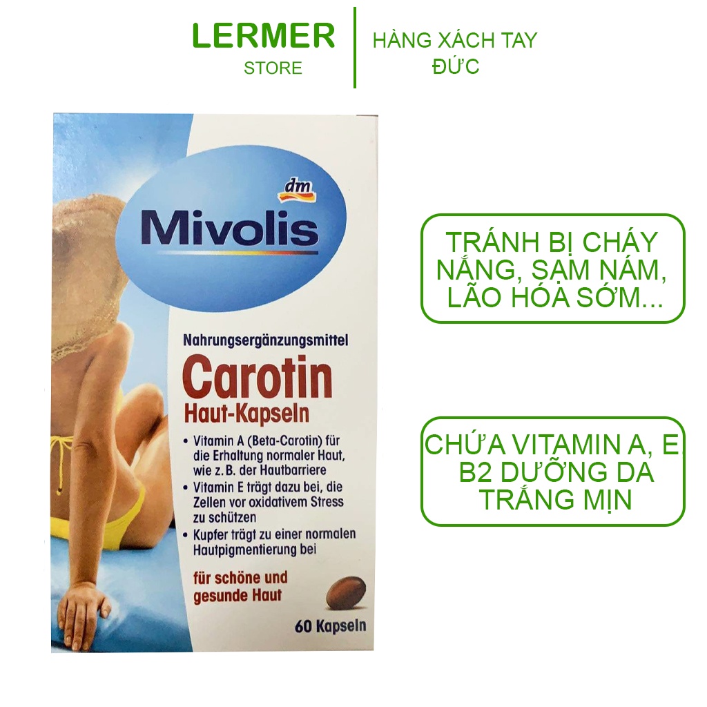 Viên uống chống nắng Mivolis Carotin, hộp 60 viên hàng Đức