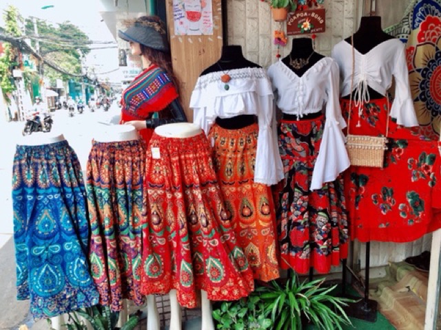 Chân váy thổ cẩm lông công Ấn độ-hình thật cuối | BigBuy360 - bigbuy360.vn