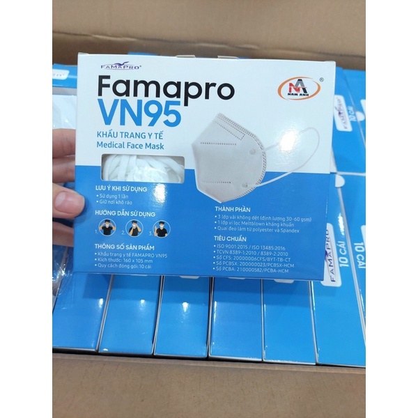 Combo 6 hộp khẩu trang y tế 4 lớp Famapro VN95 (N95) màu trắng (10 cái / Hộp)
