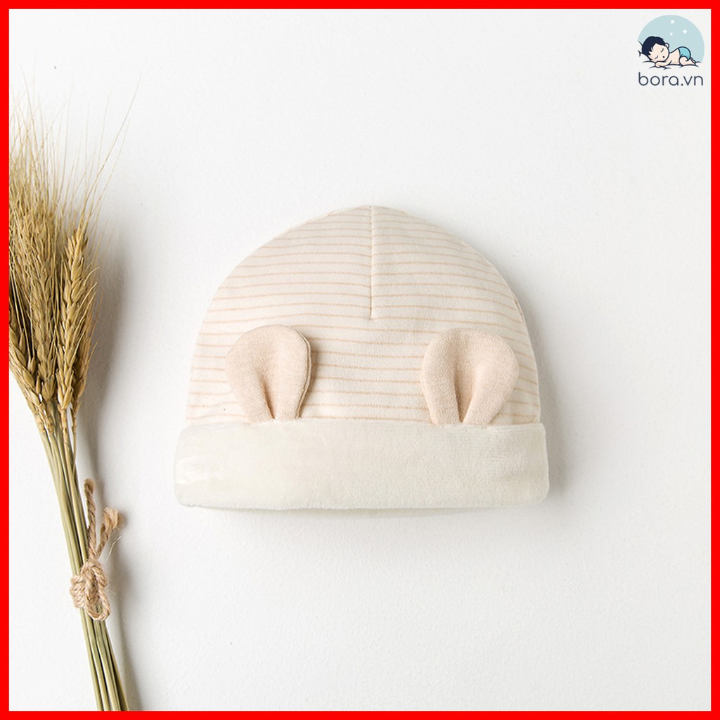 Mũ đội đầu cho bé cotton lông nhung hữu cơ tự nhiên 100%
