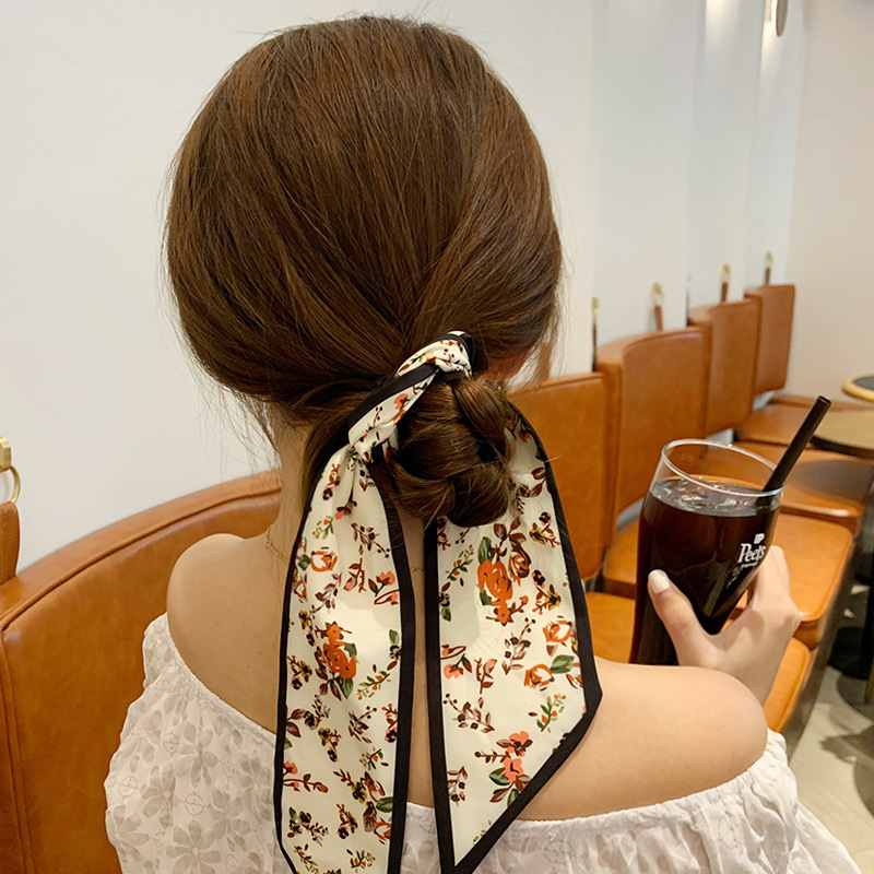 Silk scarf headband female tied hair ponytail Sen tie super fairy bow headdress streamer head rope