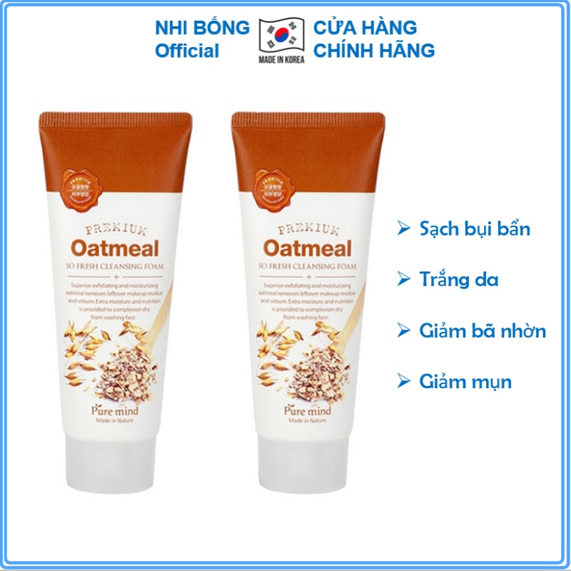 Bộ 2 Sữa rửa mặt trắng da - sữa rửa mặt giảm mụn chiết xuất lúa mạch Pure Mind Hàn Quốc 100mlx2 lọ