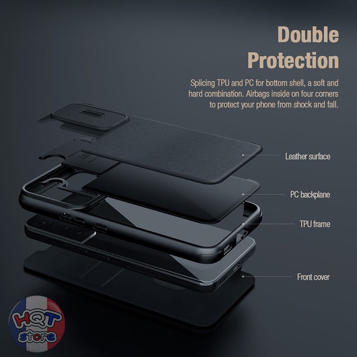 Ốp lưng bao da Nillkin Qin Pro Plain Leather Cloth Case IP 13 Pro Max bảo vệ camera