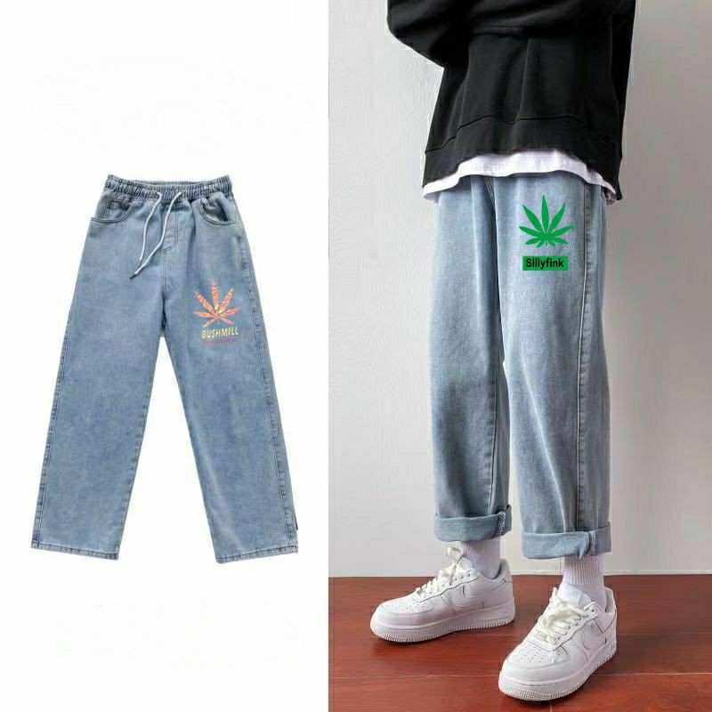 Quần Jean Ống Rộng Nam Nữ Cạp Chun In Hình Phong Cách HIPHOP STREETWEAR UNISEX Dễ Phối Phù Hợp Đồ Đi Học Đi Chơi Dạo Phố