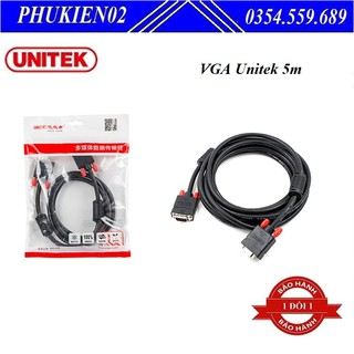 Cáp vga dài 5m unitek y-c505a chuẩn vga 3c+6 dùng cho máy chiếu, màn hình lcd - hàng chính hãng
