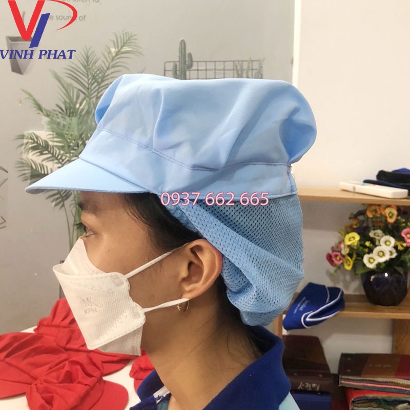 Nón Lưới Dài Trùm Tóc Sản Xuất Công Nhân Thực phẩm, Mũ Bảo Hộ Màu Xanh