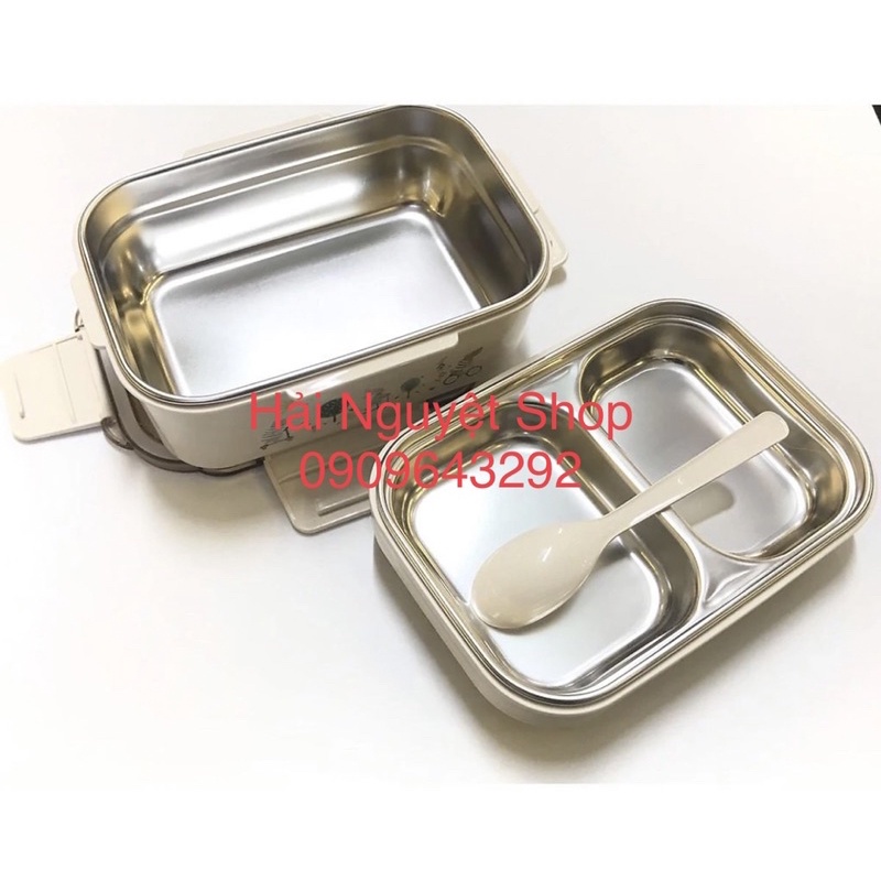 Hộp đựng cơm văn phòng inox cao cấp 304 2 tầng gồm 4 khay có thìa nắp đậy khóa kép an toàn HADU