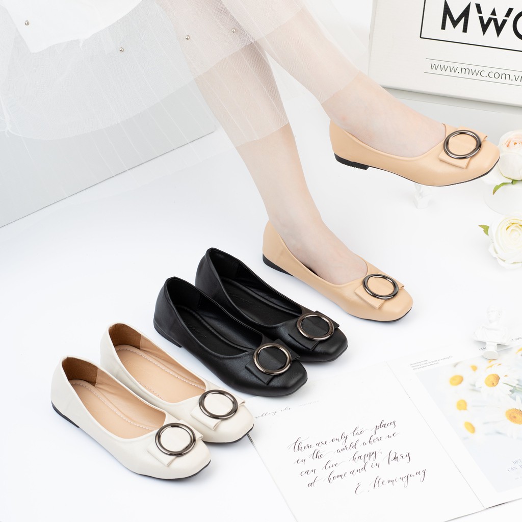 Giày búp bê mũi vuông đính khóa MWC NUBB- 2143