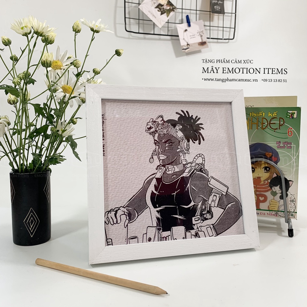 Tranh decor 20*20cm khung gỗ kính để bàn treo tường