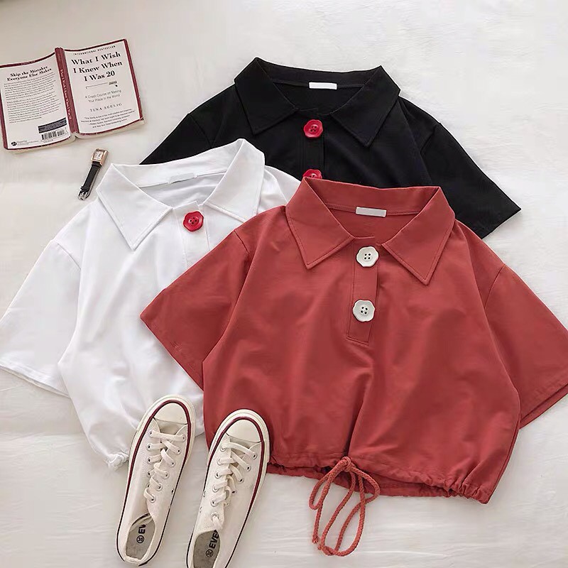 Áo croptop có cổ phối nút rút eo stype TTSA0168