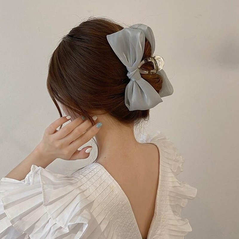 Kẹp Tóc Đính Nơ Lưới In Họa Tiết Cá Mập Phong Cách Hàn Quốc Dành Cho Nữ