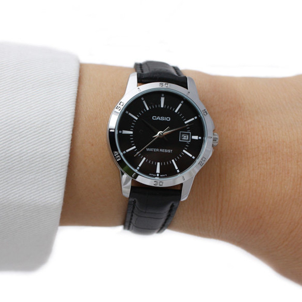 Đồng hồ đôi nam nữ dây da Casio Anh Khuê MTP/LTP V004L-1A