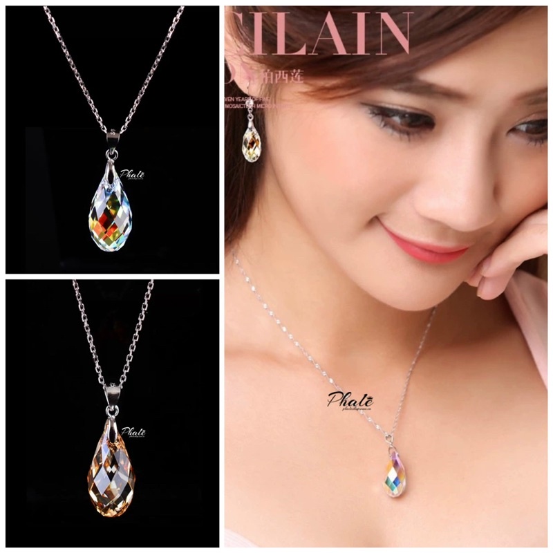 Mặt Dây Chuyền Pha Lê Swarovski Giọt Nước Dát Nhiễn S17mm