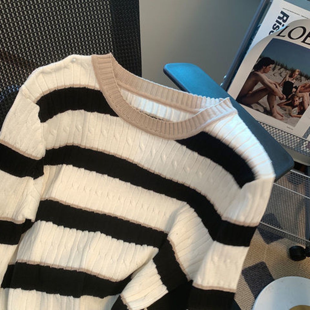 Áo Sweater Dệt Kim Mỏng Kẻ Sọc Màu Tương Phản Kiểu Retro Phương Tây Thời Trang Mùa Thu Cho Nữ