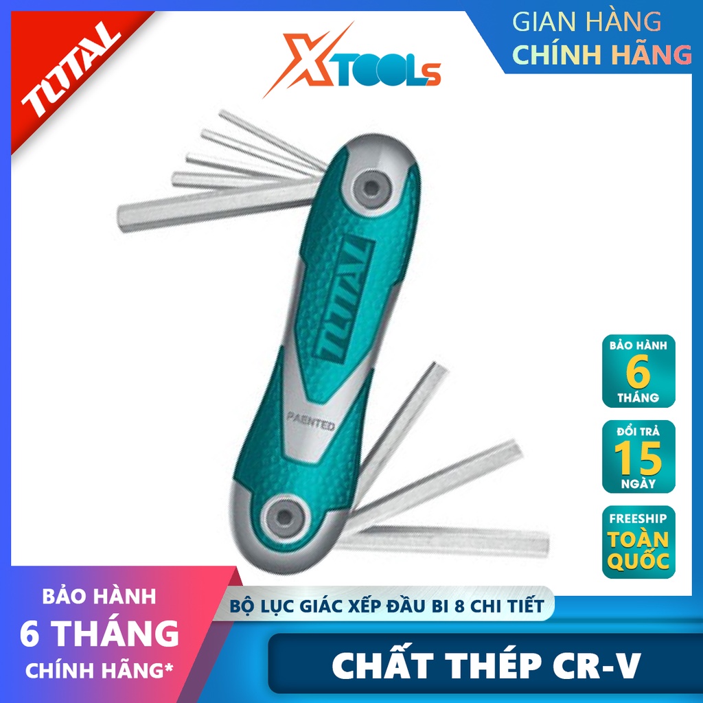 Bộ khóa lục giác xếp 8 chi tiết TOTAL THT1061836 Bộ 8 chìa lục giác bi Kích thước 2 - 8mm Thép CR-V tháo lắp, mở bulon