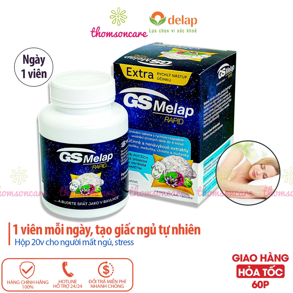 Giảm mất ngủ GS Melap an thần từ thảo dược Lọ 20 viên giảm căng thẳng, lo âu, giúp ngủ sâu giấc