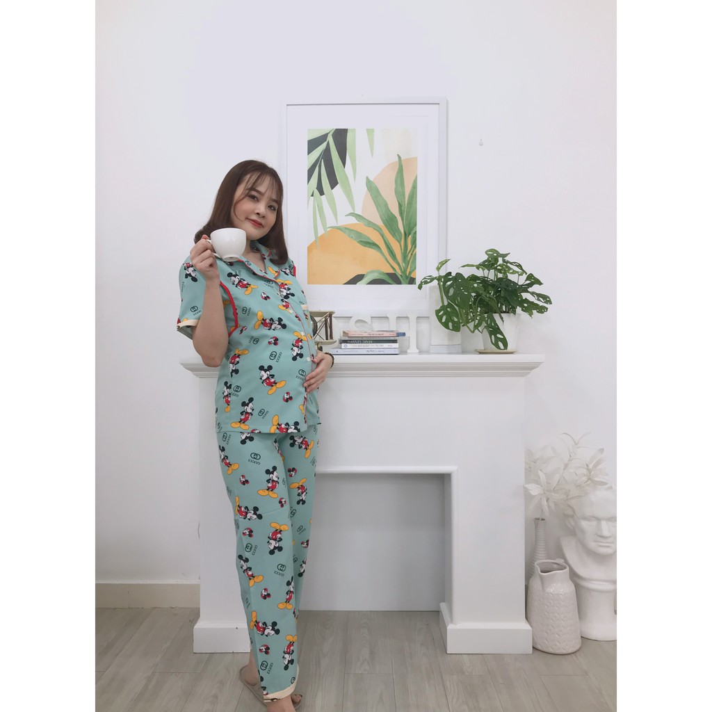 Bộ dài/pijama bầu và sau sinh cho bé bú/ti chất lụa thái cao cấp không nhăn - LTNT01