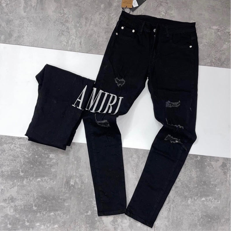Quần Jean Biker Côn Amiri Rách Dệt Chữ Da