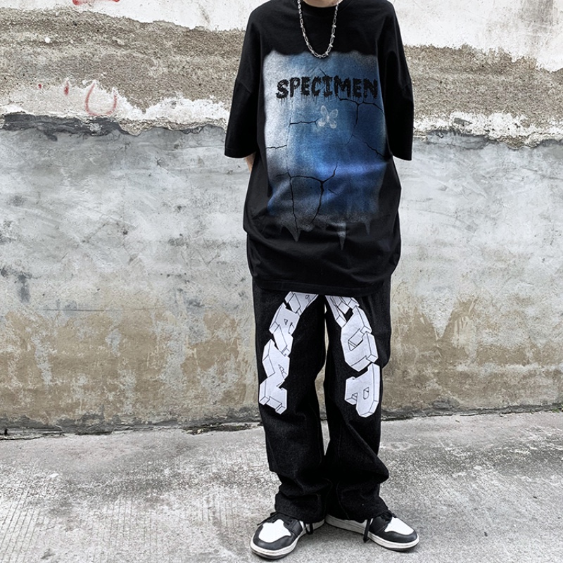 Áo thun ngắn tay cổ tròn dáng rộng in họa tiết gothic thời trang mùa hè dành cho nam size S-5Xl