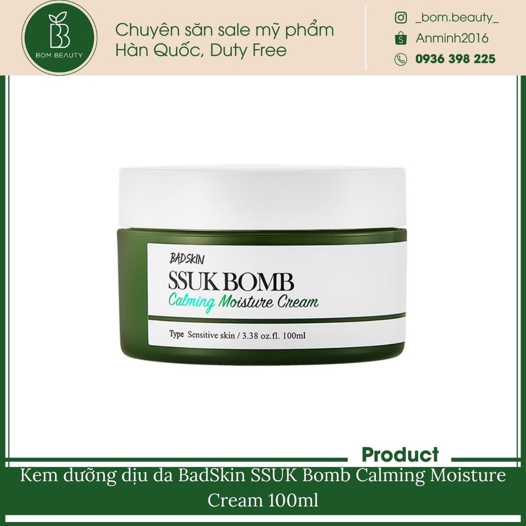 Kem dưỡng ngải cứu giúp dịu da BadSkin SSUK Bomb Calming Moisture Cream 100ml