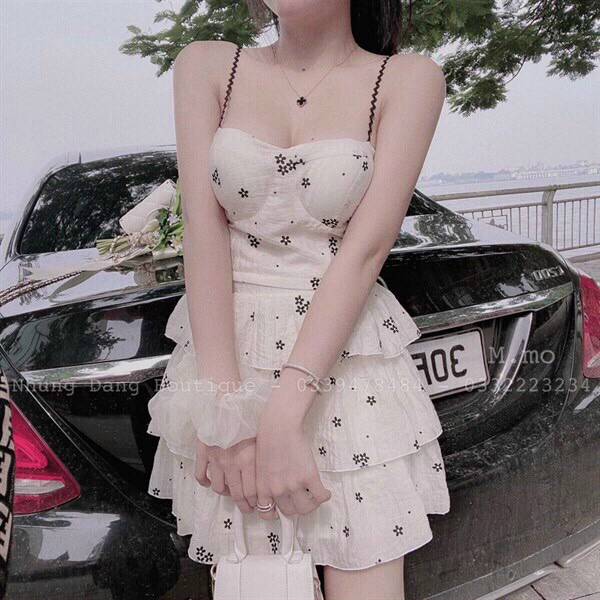 (Sale FreeShip) Đầm nữ đi tiệc,đầm 2 dây hoa nhí thiết kế tầng dễ thương,chất đẹp hàng chuẩn shop,diện đi đâu cũng xinh