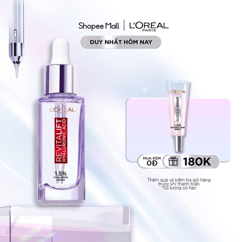 Serum siêu cấp ẩm sáng da L'Oreal Paris pure Hyaluronic Acid 1.5% 30ml