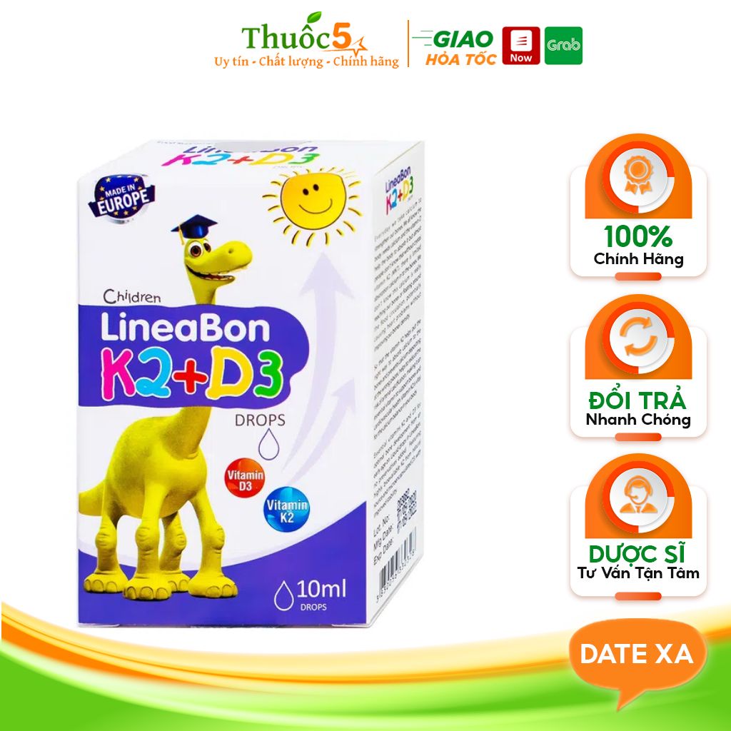 Lineabon K2 + D3 Giúp Hấp Thụ Canxi, Hỗ Trợ Tăng Trưởng Chiều Cao, Giúp Trẻ Khỏe Mạnh Lọ 10ml