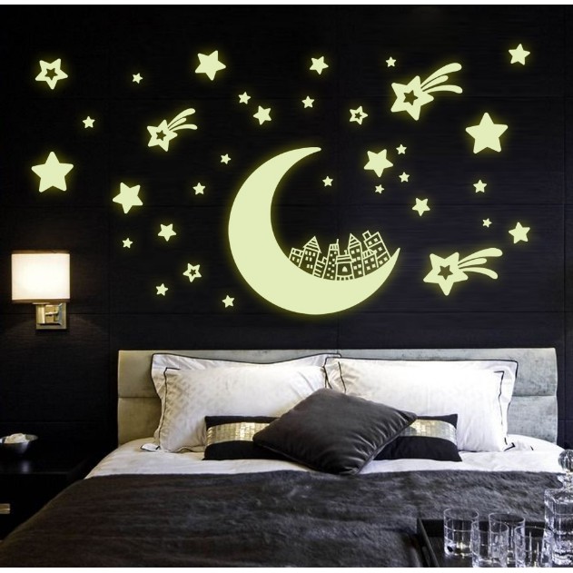 Decal trang trí tường - Trăng Thành Phố - DẠ QUANG