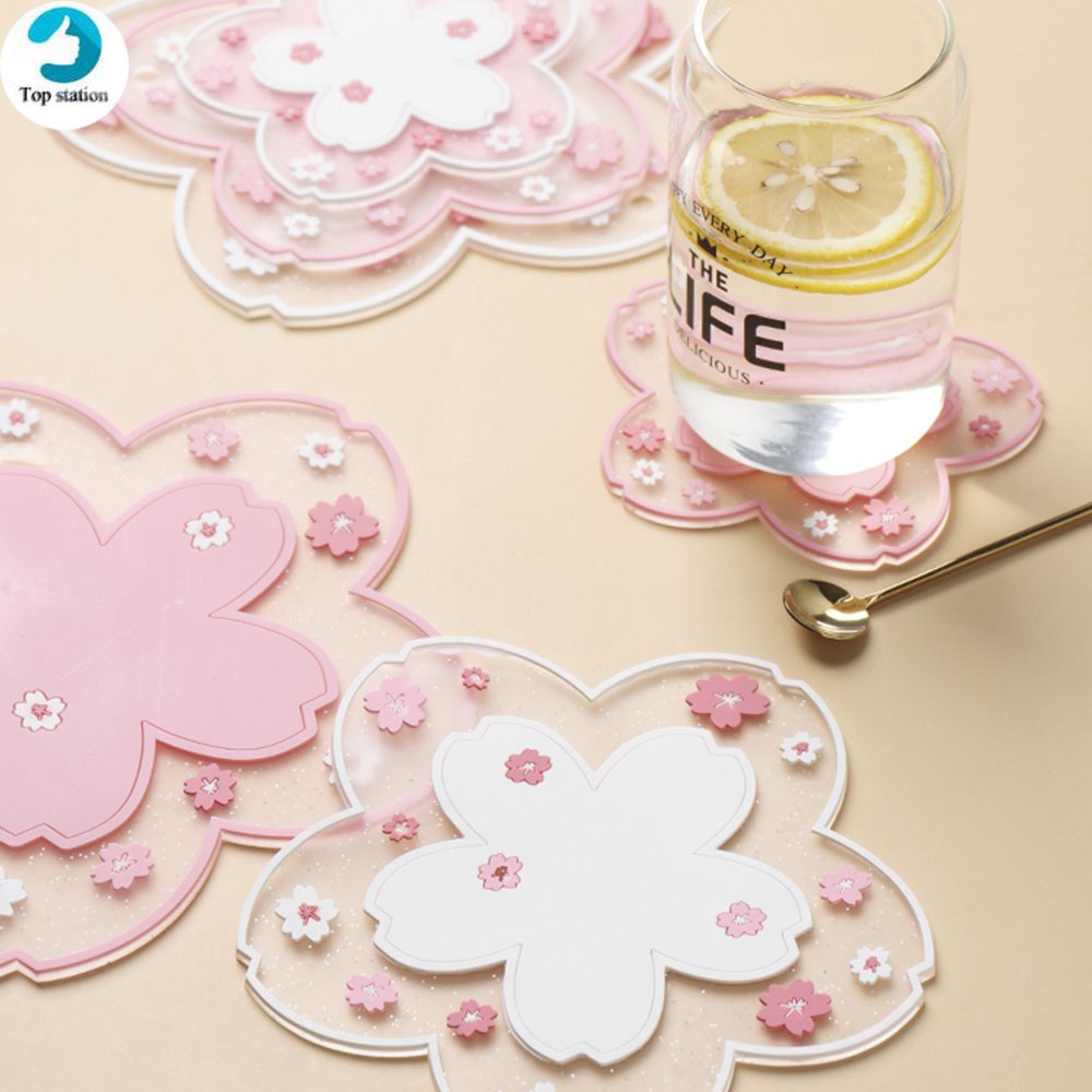 Miếng lót bàn ăn từ PVC cách nhiệt hình hoa anh đào xinh xắn