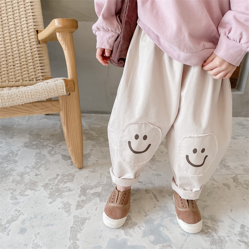 Quần Dài Vải Cotton In Hình Mặt Cười Kiểu Hàn Quốc Thời Trang Mùa Thu Cho Bé Trai
