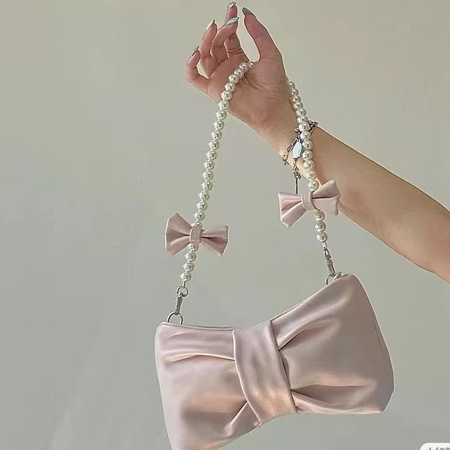 Túi Xách Đeo Vai Một Bên Vai Cầm Tay Đính Nơ Ngọc Trai Nhỏ Tươi Mới Phong Cách Hàn Quốc Cho Nữ 2022