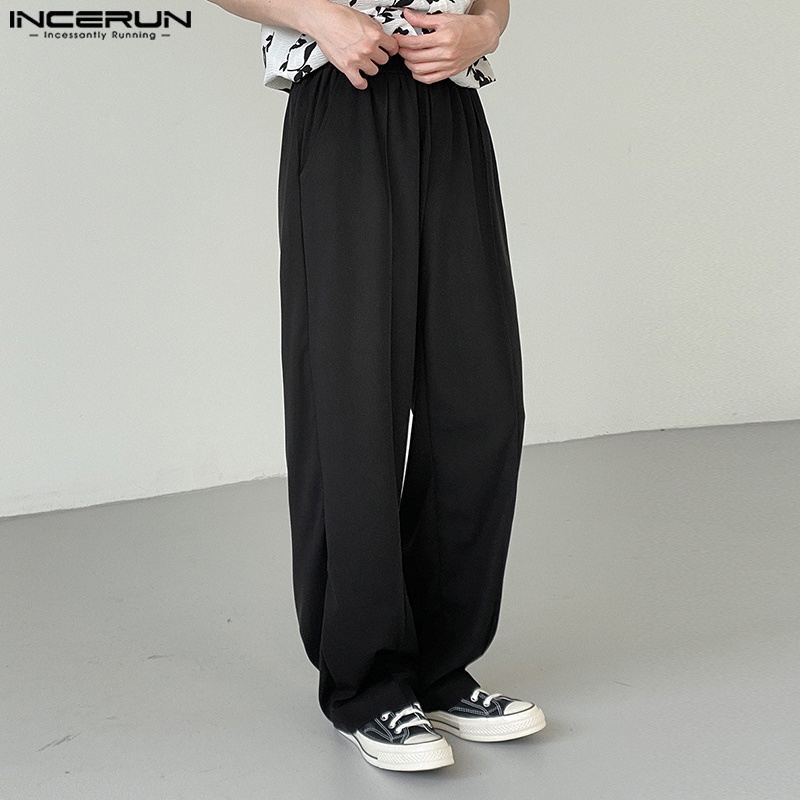Quần dài INCERUN ống rộng thùng in màu thoải mái thời trang Hàn cho nam
