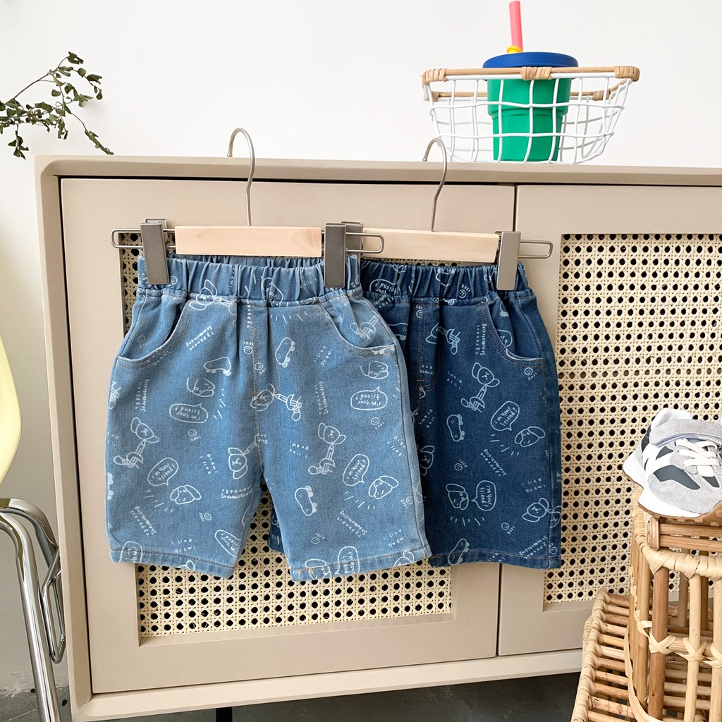 Quần Short Denim In Họa Tiết Hoạt Hình Xinh Xắn 90-130Cm Dành Cho Bé