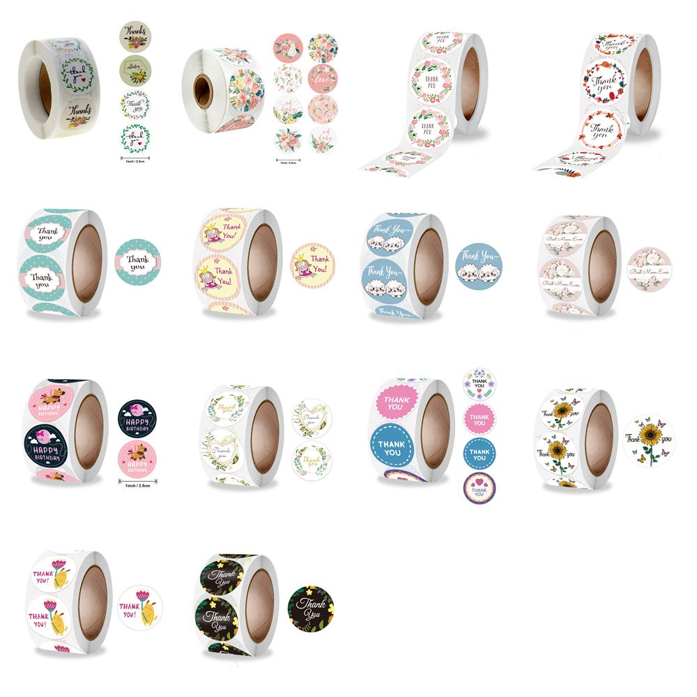 Nhãn dán trang trí sổ tach túi quà in chữ Thank You độc lạ