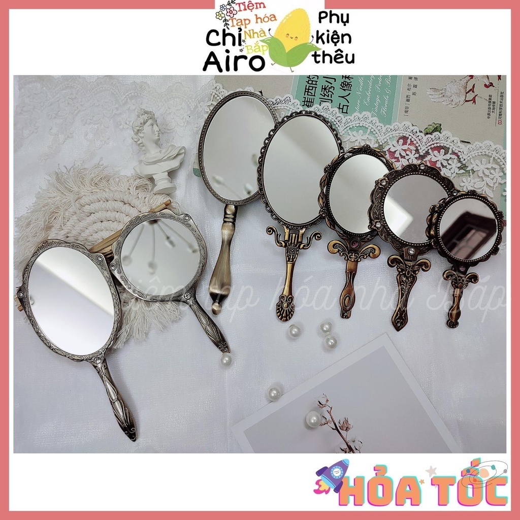 Phôi Gương Có Tay Cầm Loại Tròn, Bầu Dục Phong Cách Vintage