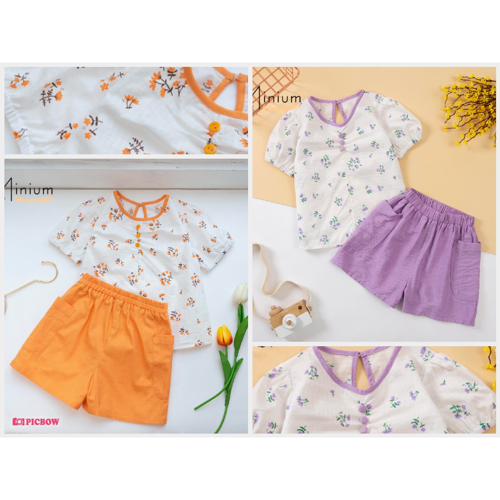 Bộ Hè Cho Bé Gái Áo Vải Xước Nhật, Quần Tơ Đũi Mát Lịm Có Ba Màu Cho Bé Từ 1-6 Tuổi -Minium
