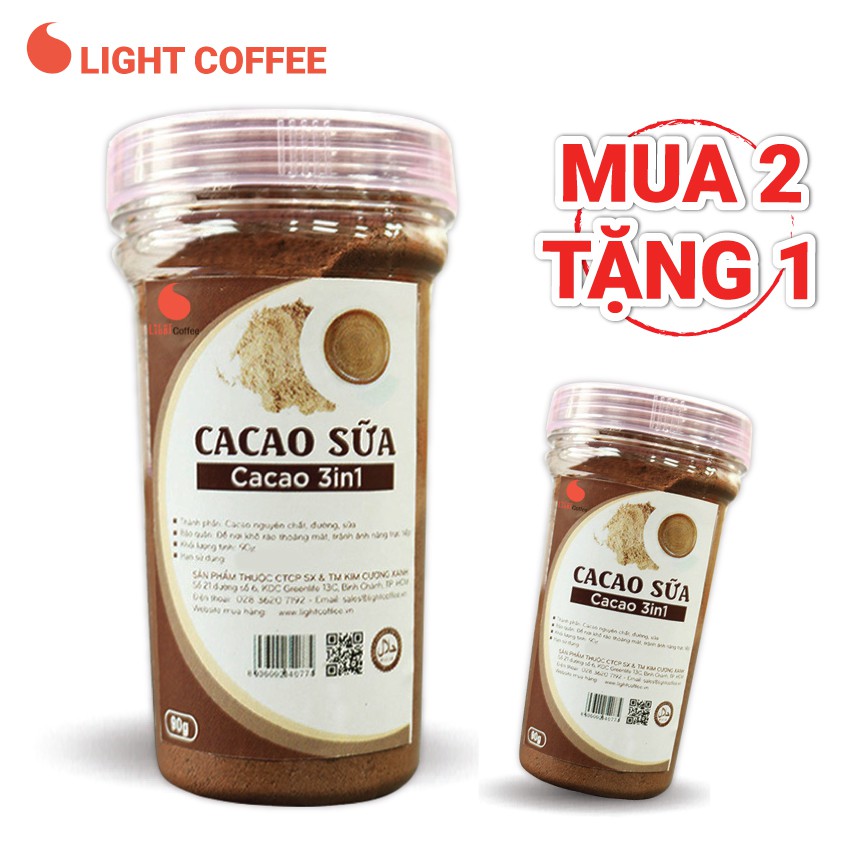 Combo 2 hũ (90g/hũ) Bột cacao sữa hòa tan 3in1 từ nhà sản xuất Light Coffee
