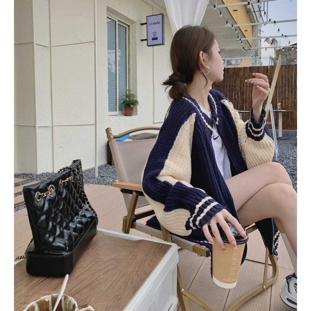 Áo Khoác Sweater Mỏng Tay Dài Màu Sắc Tương Phản Phong Cách Retro Nhật Bản Dành Cho Nữ