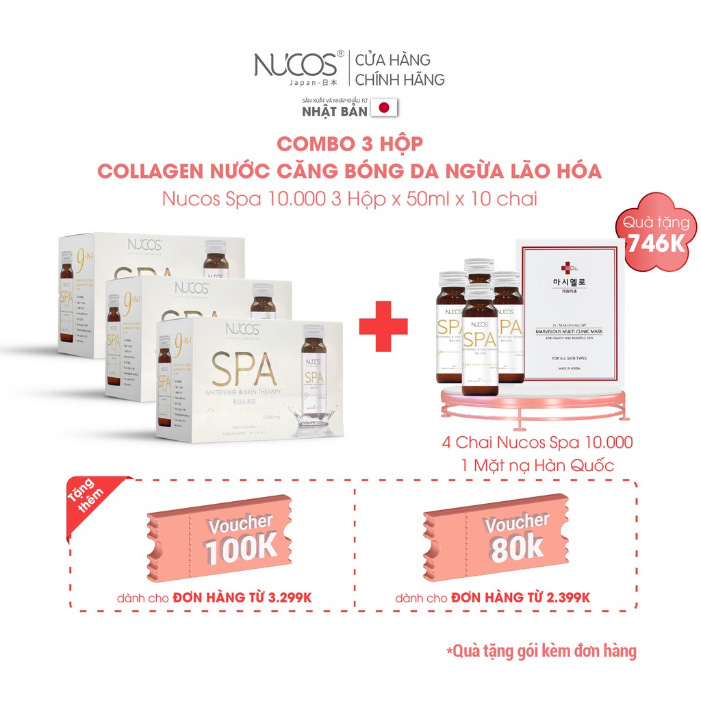 Combo 3 hộp Collagen chống lão hoá căng bóng da Nucos Spa 10000 50ml x 30 chai