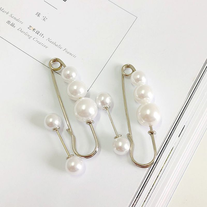 1 Bộ Ghim Cài Cổ Áo Bằng Đồng Đính Ngọc Trai Giả Lấp Lánh Chống Ánh Sáng An Toàn Cho Nữ